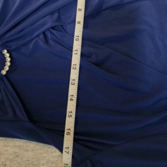 NWT R&M Richards Dress Size 8 Indigo Blue Rhinestone Faux Wrap Mesh Bell Sleeve - Picture 6 of 6